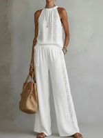 Womens Retro Lace Sleeveless Top And Wide-Leg Pants Two-Piece Set - Image 6