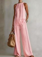 Womens Retro Lace Sleeveless Top And Wide-Leg Pants Two-Piece Set - Image 8