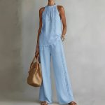 Womens Retro Lace Sleeveless Top And Wide-Leg Pants Two-Piece Set - Image 4