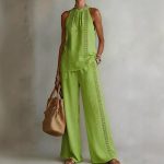 Womens Retro Lace Sleeveless Top And Wide-Leg Pants Two-Piece Set - Image 2