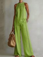 Womens Retro Lace Sleeveless Top And Wide-Leg Pants Two-Piece Set - Image 9