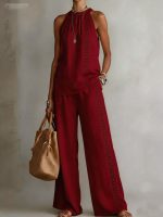 Womens Retro Lace Sleeveless Top And Wide-Leg Pants Two-Piece Set - Image 10