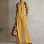 Womens Retro Lace Sleeveless Top And Wide-Leg Pants Two-Piece Set - Image 3